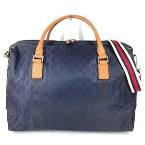 GUCCI 196356 GG Logo Travel Bag, 2-Way Shoulder Crossbody Boston Nylon and Le...